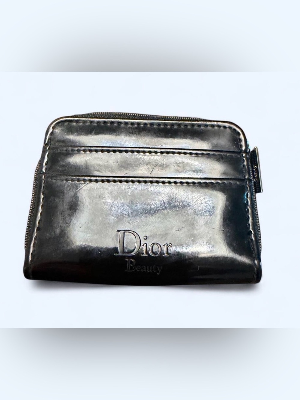 Dior Beauty Black Zipper Card Wallet Coin Purse with Embossed Logo